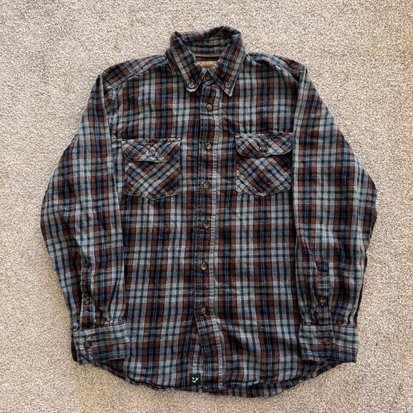 Outdoor Life Blue & Brown Plaid Button-down Flannel 100% Cotton M - Picture 1 of 7